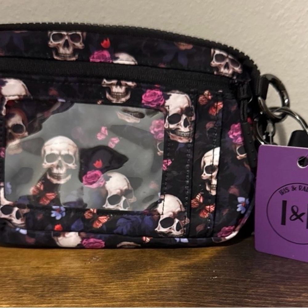 Skull & Rose Clear ID Wallet - Black with Pink & Purple Accents